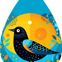 Abstract Blackbird in Front of Sun and Teal Sky Teardrop Earrings - Render