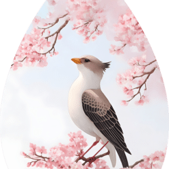 Bird Amongst the Cherry Blossoms Watercolor Teardrop Earrings - Render