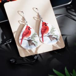 Red Cardinal Teardrop Earrings - Lifestyle