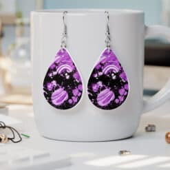 Glitter Paint Splatter Black and Purple Abstract Teardrop Earrings - Render