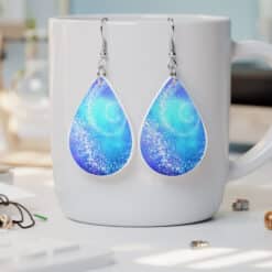 White Fairy Dust with Blue Background Abstract Earrings - Lifestyle