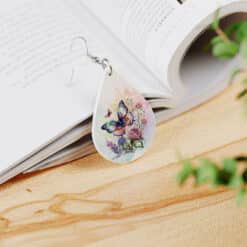 Butterfly Watercolour Floral Teardrop Earrings #4 - Lifestyle