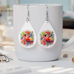 Pink Flamingo Watercolour Floral Teardrop Earrings - Lifestyle