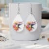 Hummingbird Watercolour Floral Teardrop Earrings - Lifestyle
