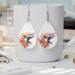 Hummingbird Watercolour Floral Teardrop Earrings - Lifestyle
