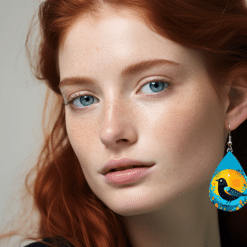 Abstract Blackbird in Front of Sun and Teal Sky Teardrop Earrings - Lifestyle