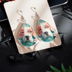 3D Paper Art Dog #2 Teardrop Earrings - Lifestyle