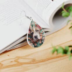 3D Paper Art Dog #7 Teardrop Earrings - Lifestyle