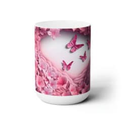 3D Pastel Pink Butterflies 15oz Mug - Center