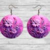 3D Purple Flowers Round Earrings #1 - Lifestyle