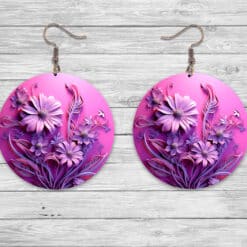 3D Purple Flowers Round Earrings #1 - Lifestyle
