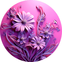 3D Purple Flowers Round Earrings #1 - Render