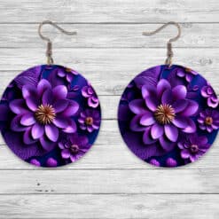 3D Purple Flowers Round Earrings #2 - Lifestyle