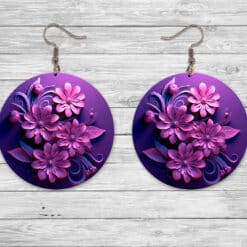 3D Purple Flowers Round Earrings #3 - Lifestyle