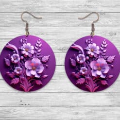 3D Purple Flowers Round Earrings #4 - Lifestyle