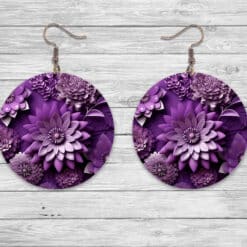 3D Purple Flowers Round Earrings #5 - Lifestyle