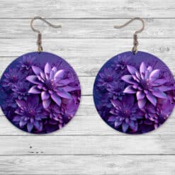 3D Purple Flowers Round Earrings #6 - Lifestyle