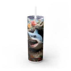 3D Shark Exiting Underwater Cave with Flowers 20oz Tumbler - Front