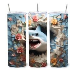 3D Shark Exiting Underwater Cave with Flowers 20oz Tumbler - Lifestyle