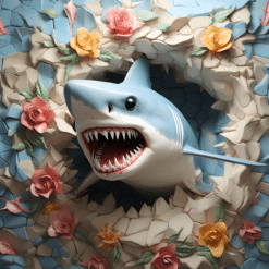 3D Shark Exiting Underwater Cave with Flowers 20oz Tumbler - Render