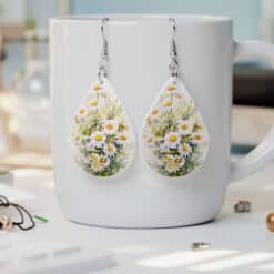 April Birth Month White and Yellow Daisy Teardrop Earrings - Lifestyle