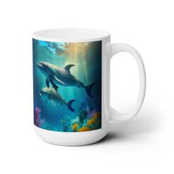 Beautiful Dolphins Swimming Underwater 15oz Mug - Right