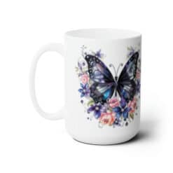 Black Butterflies with Small Pink Flowers 15oz Mug - Left