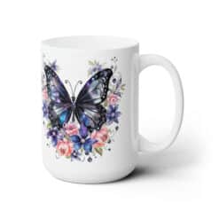 Black Butterflies with Small Pink Flowers 15oz Mug - Right