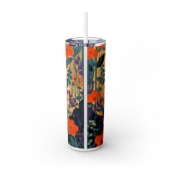 Black Cat Amongst Flowers Drawing 20oz Tumbler - Back