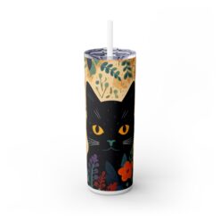 Black Cat Amongst Flowers Drawing 20oz Tumbler - Front
