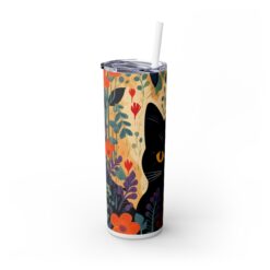 Black Cat Amongst Flowers Drawing 20oz Tumbler - Left