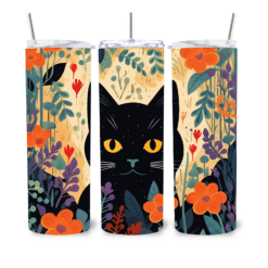 Black Cat Amongst Flowers Drawing 20oz Tumbler - Lifestyle