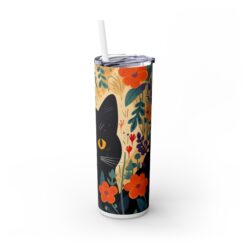 Black Cat Amongst Flowers Drawing 20oz Tumbler - Right