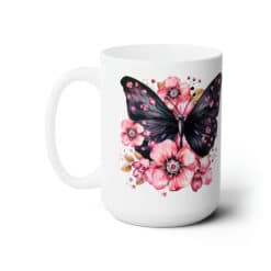 Black and Pink Butterflies with Pink Flowers 15oz Mug - Left