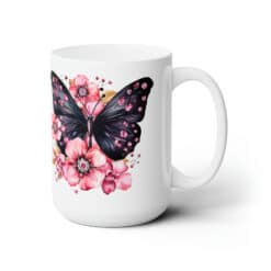 Black and Pink Butterflies with Pink Flowers 15oz Mug - Right