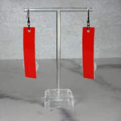 Black and Red Glitter Bottom Heart Faux Leather Bar Earrings - Back