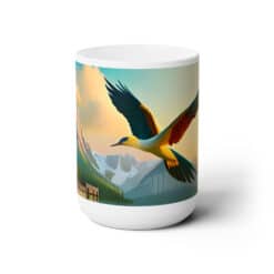Black and White Soaring Spring Bird 15oz Mug - Center
