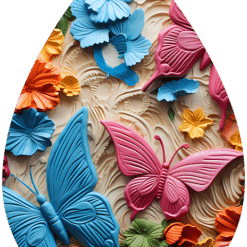 Colourful 3D Butterflies and Flowers Teardrop Earrings #1 - Render