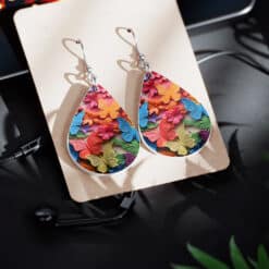 Colourful 3D Butterflies and Flowers Teardrop Earrings #2 - Lifestyle