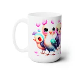 Colourful Baby Birds with Falling Hearts 15oz Mug - Left
