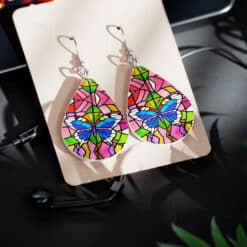 Colourful Stained Glass Butterfly Teardrop Earrings - Lifestyle