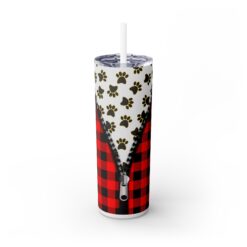 Dog Paws on White Under Buffalo Plaid with Zipper 20oz Tumbler - Front