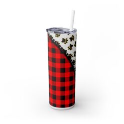 Dog Paws on White Under Buffalo Plaid with Zipper 20oz Tumbler - Left