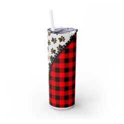 Dog Paws on White Under Buffalo Plaid with Zipper 20oz Tumbler - Right