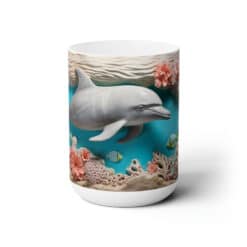 Dolphin Swimming Among Coral #1 15oz Mug - Center
