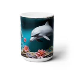 Dolphin Swimming Among Coral #2 15oz Mug - Center