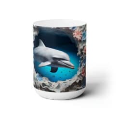 Dolphin Swimming Among Coral #3 15oz Mug - Center