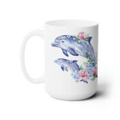 Dolphins and Pink Flowers 15oz Mug - Left