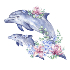 Dolphins and Pink Flowers 15oz Mug - Render