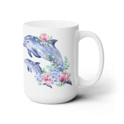 Dolphins and Pink Flowers 15oz Mug - Right